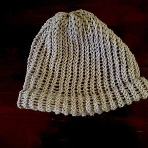 Warm, gray, large, gender neutral winter beanie with rim.